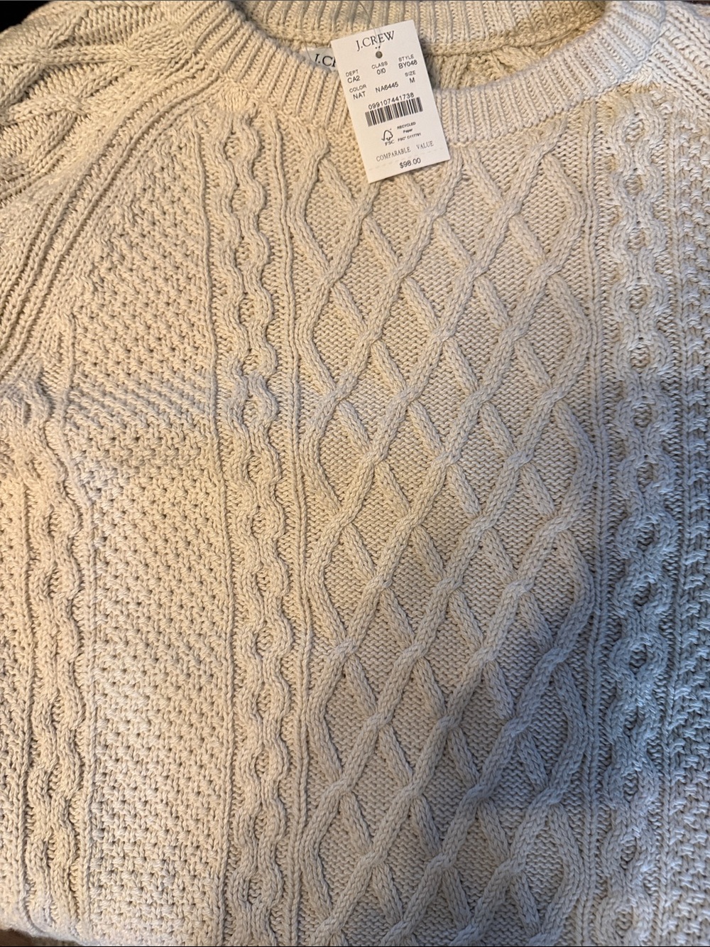 J. Crew Cream Cable Crewneck Sweater